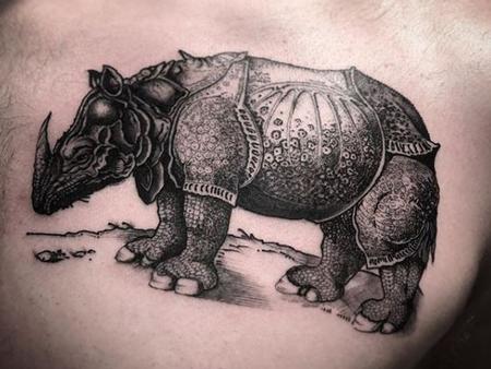 Billy Williams - Black and Gray Rhinoceros Tattoo 